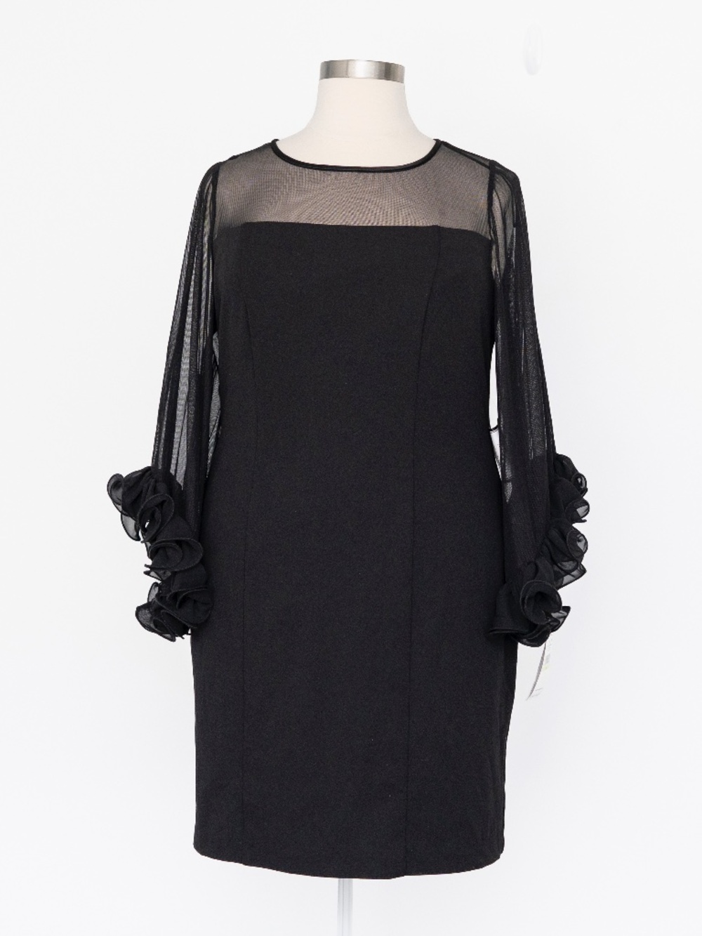 Alex Evenings- Black Illusion Ruffle Sleeve Sheath Dress